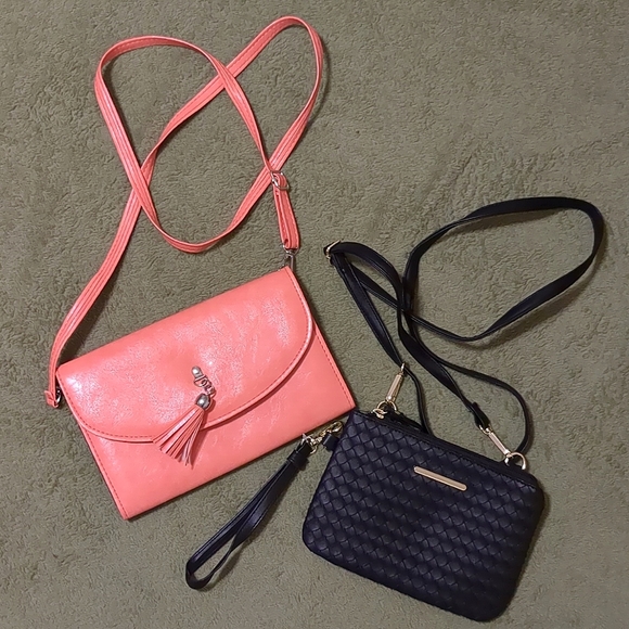 Handbags - 2 Small Faux Leather Cross Body Bags Pink and Black